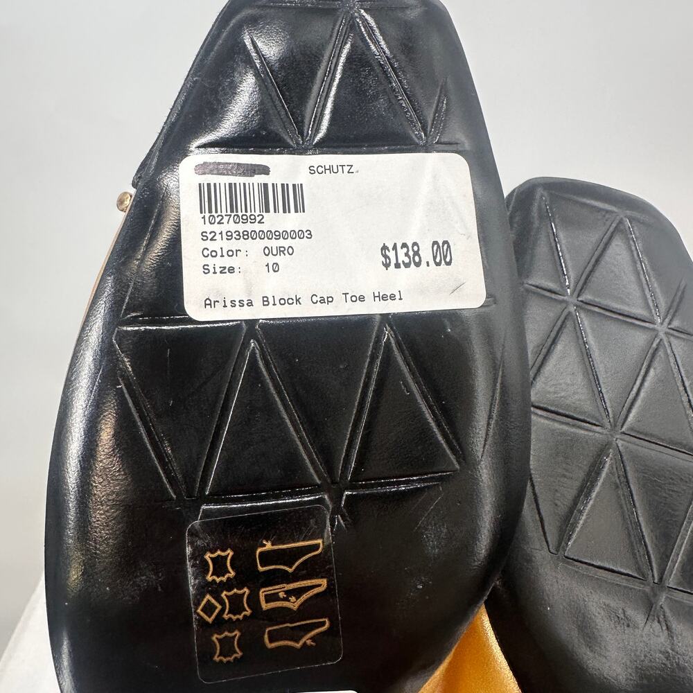 SCHUTZ New in Box Evereve Arissa Block Cap Toe Heel in Black & Gold / // 10 - Picture 9 of 10